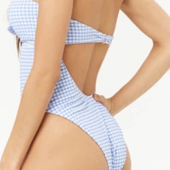 Forever 21 blue gingham tie front swimsuit - Picture 2 of 6